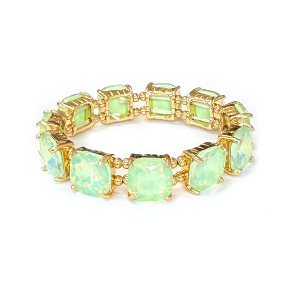 Cushion Cut Glass Crystal Linked Stretch Bracelet