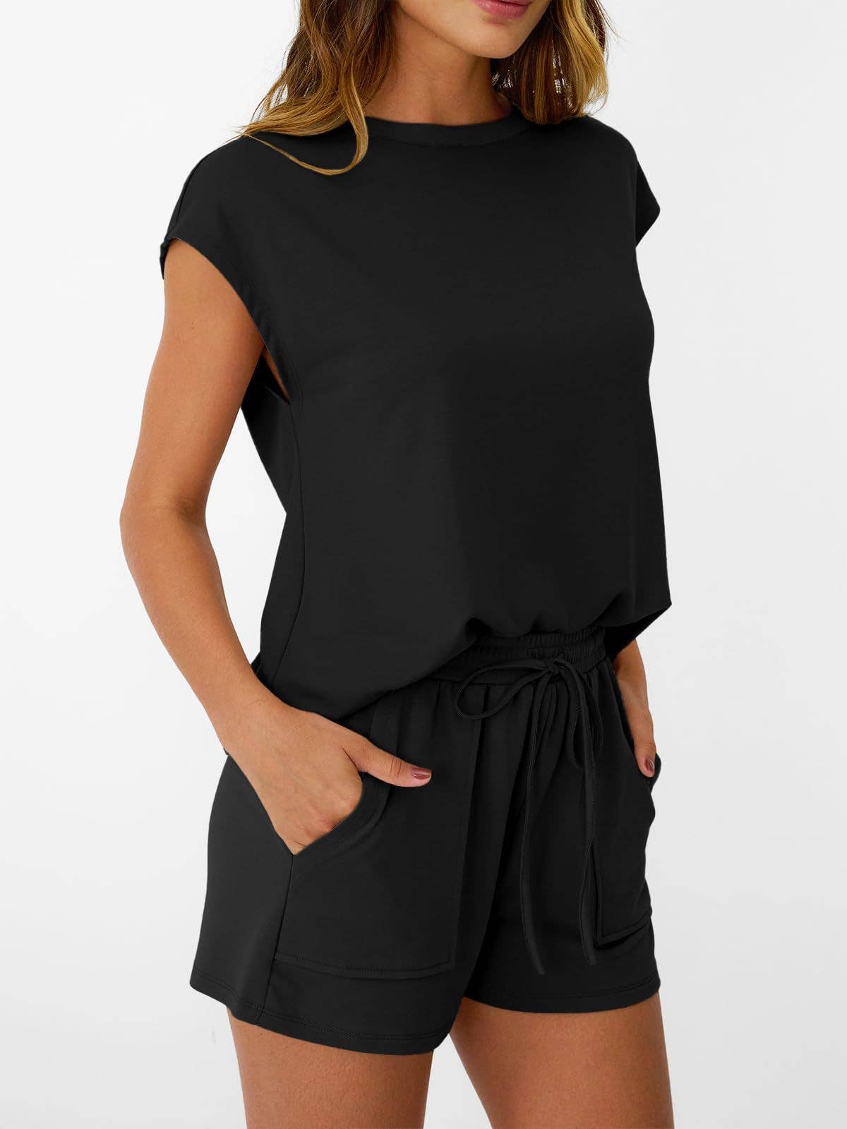 Casual Lounge Set Cap Sleeve Top Drawstring Shorts