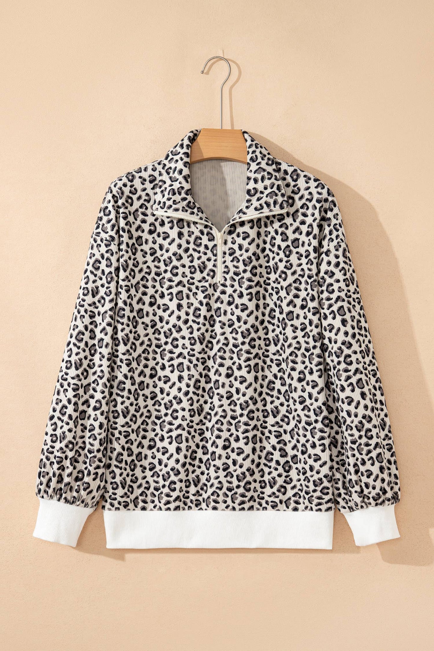 Western apparel Leopard Quarter Zip Corduroy Sweatshirt