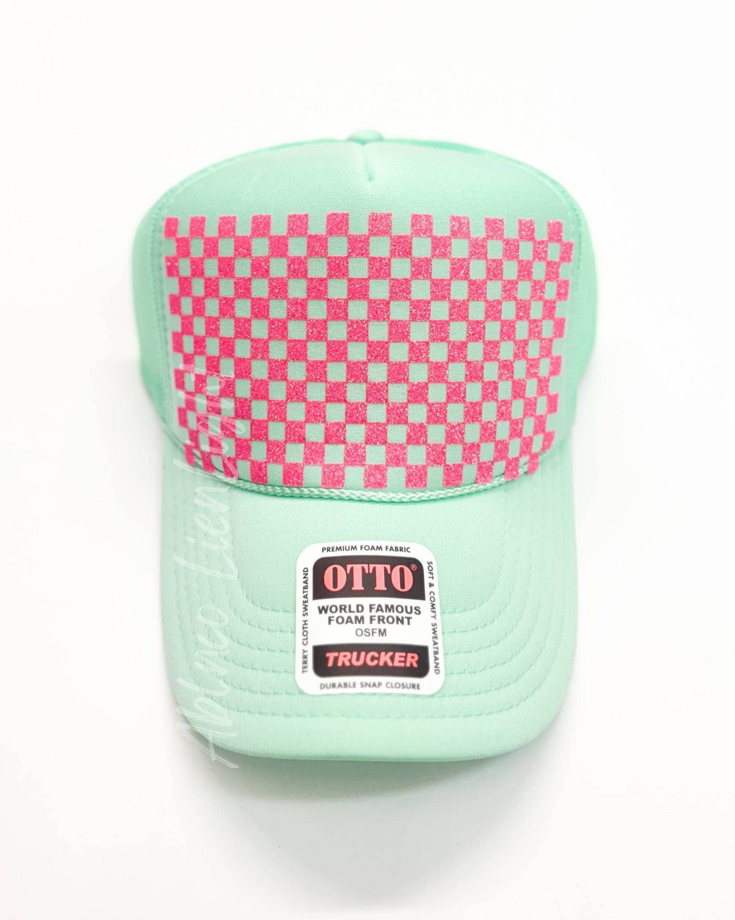 Checkered HTV Glitter Trucker Hat Background Transfer
