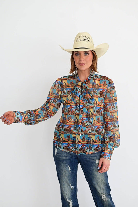 Tie Top, Popart Cowboy LS Bow Top HH2712 (Pack)