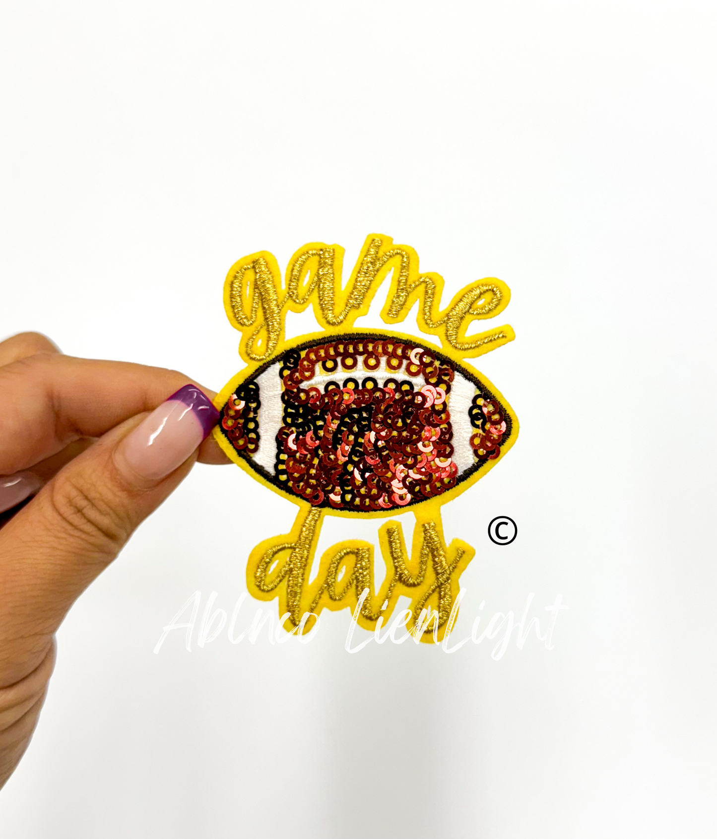3” game day football sequins embroidery patch iron on