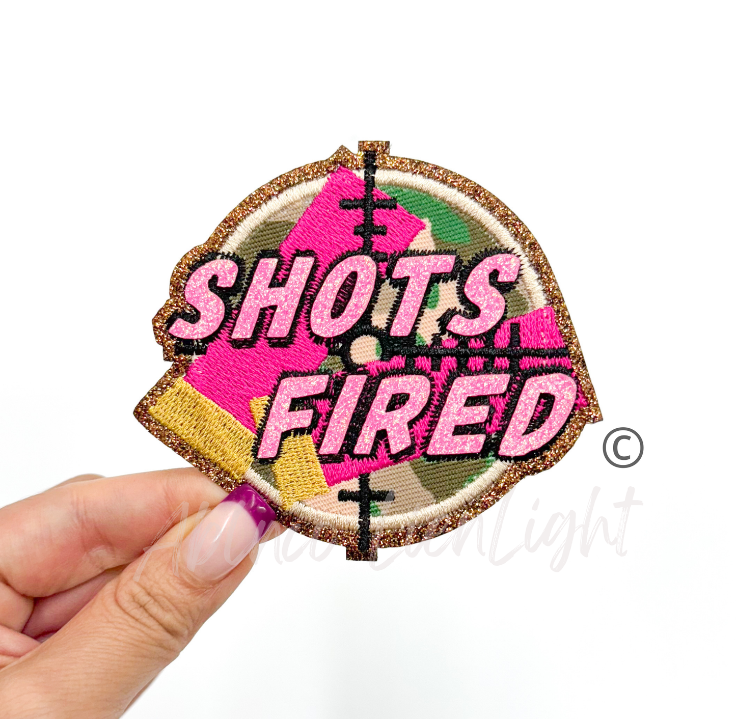 Shots Fired hunting pink glitter embroidery patch iron on